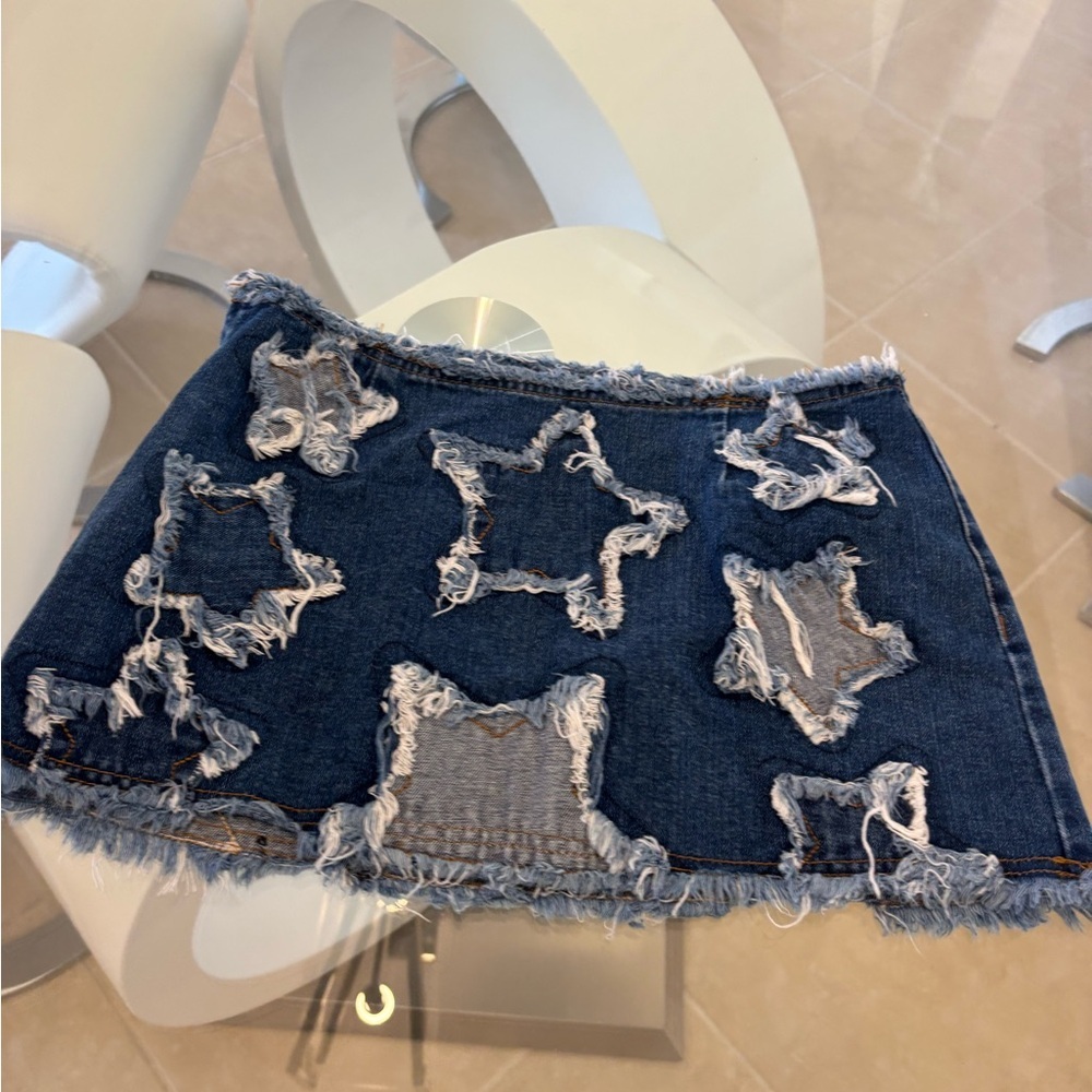 Denim Patchwork Mini Skirt - Picture 2 of 2